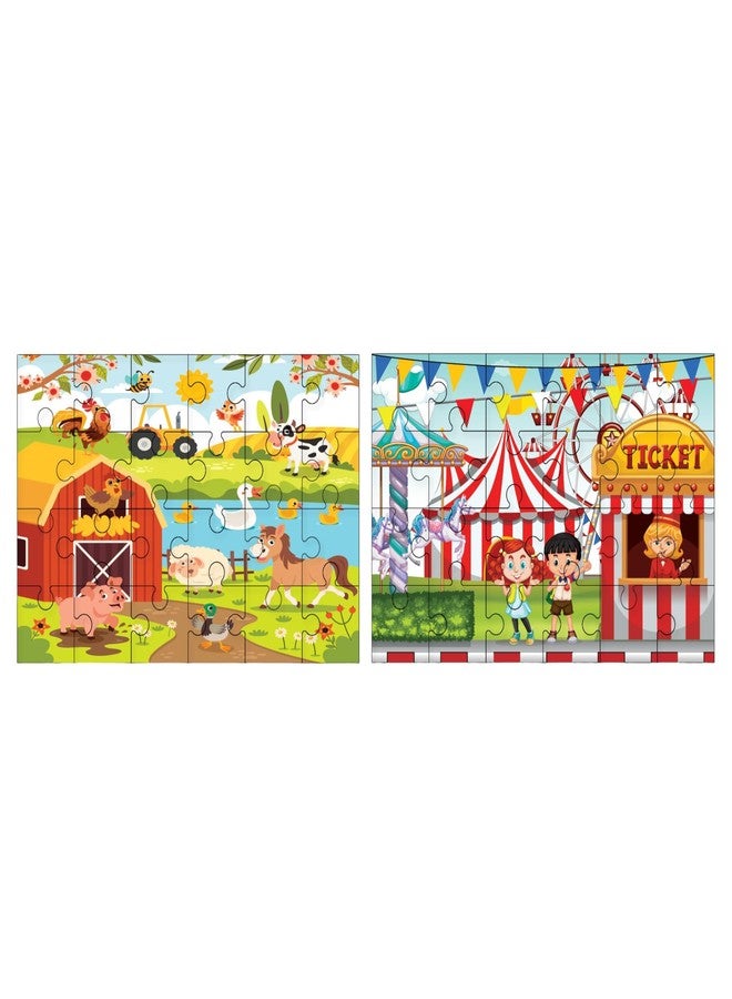 Khilonewale Combo of Wooden Farm Animal & Fair Jigsaw Puzzles for Kids - 24-Piece Educational Puzzle Toys for Toddlers & Preschoolers, Enhances Cognitive Skills & Imagination - Image 1